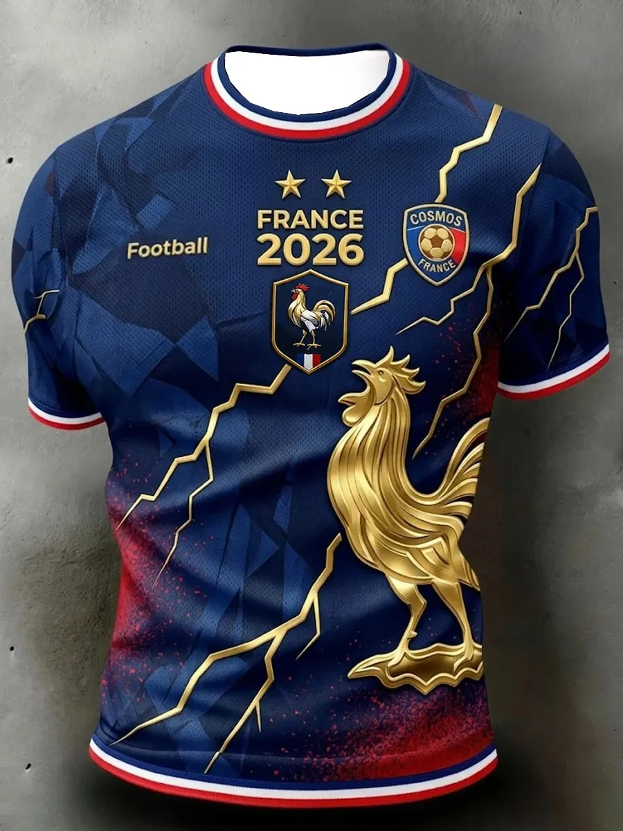T-shirt de supporter de football France à manches courtes, respirant, séchage rapide, style streetwear décontracté, chemise de football tendance pour homme, nouveauté 2026