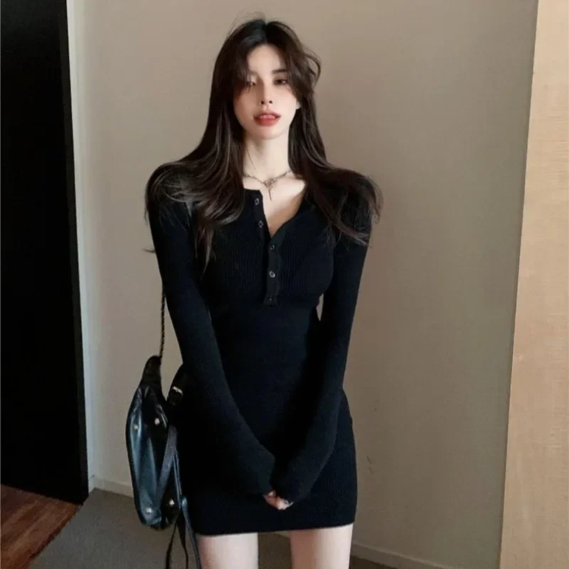 

Woman Knitted Dress High Quality Luxury Extreme Mini Long Sleeve Short Crochet Dresses for Women Hot Elegant and Beautiful Kpop