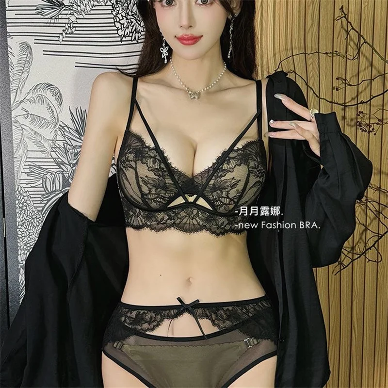 

Black Push Up Bras and Panty Set for Women No Wire Mesh Bra Bralette Lingerie Sets Feminino Sujetadores Para Mujer Feminina