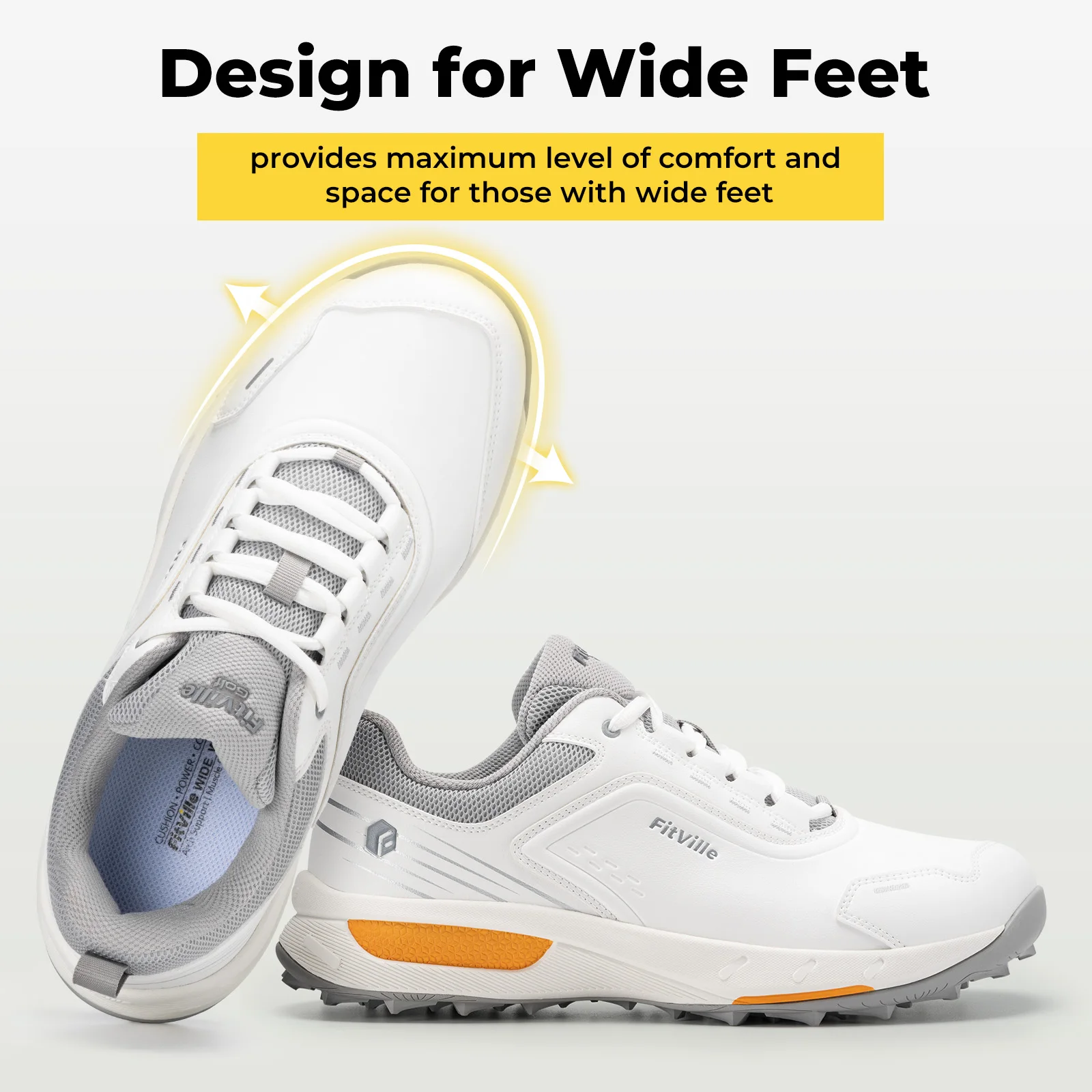 FitVille Men's Golf Shoes Professional Wide Toe Spikeless Golfing Shoes for Men Wear Equipment Sports Sneakers Water Resistant