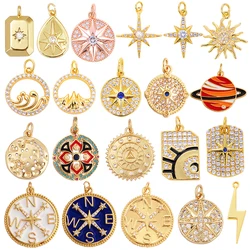 Shining Trendy Moon Star Space Celestial Compass Charm Pendant in Gold Colour , Jewelry Necklace Bracelet Making Supplies K31