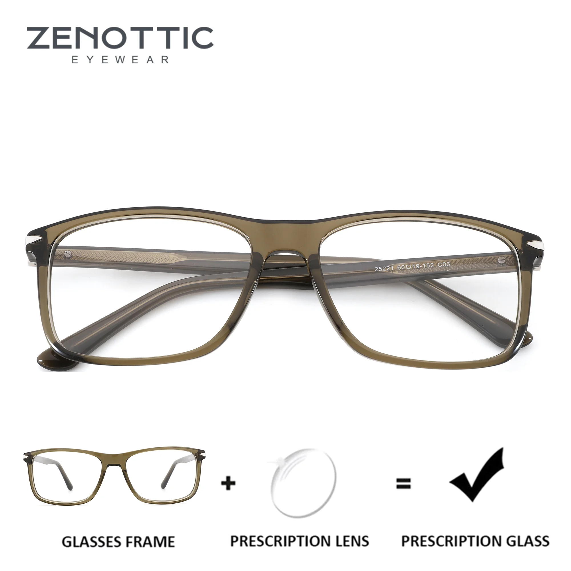 zenottic-長方形アセテート処方メガネ近視レンズ近視度付き男性用累進光学眼鏡