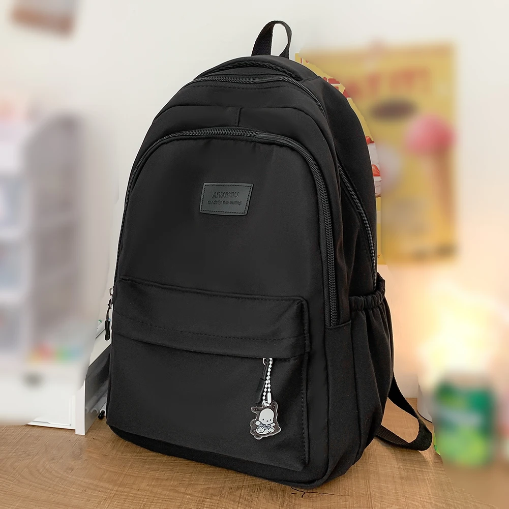 Fashion Laptop Backpack Large Capacity College Student Rucksack W/ Cute Pendant Simple Adjustable Strap Schoolbag For Teens Girl