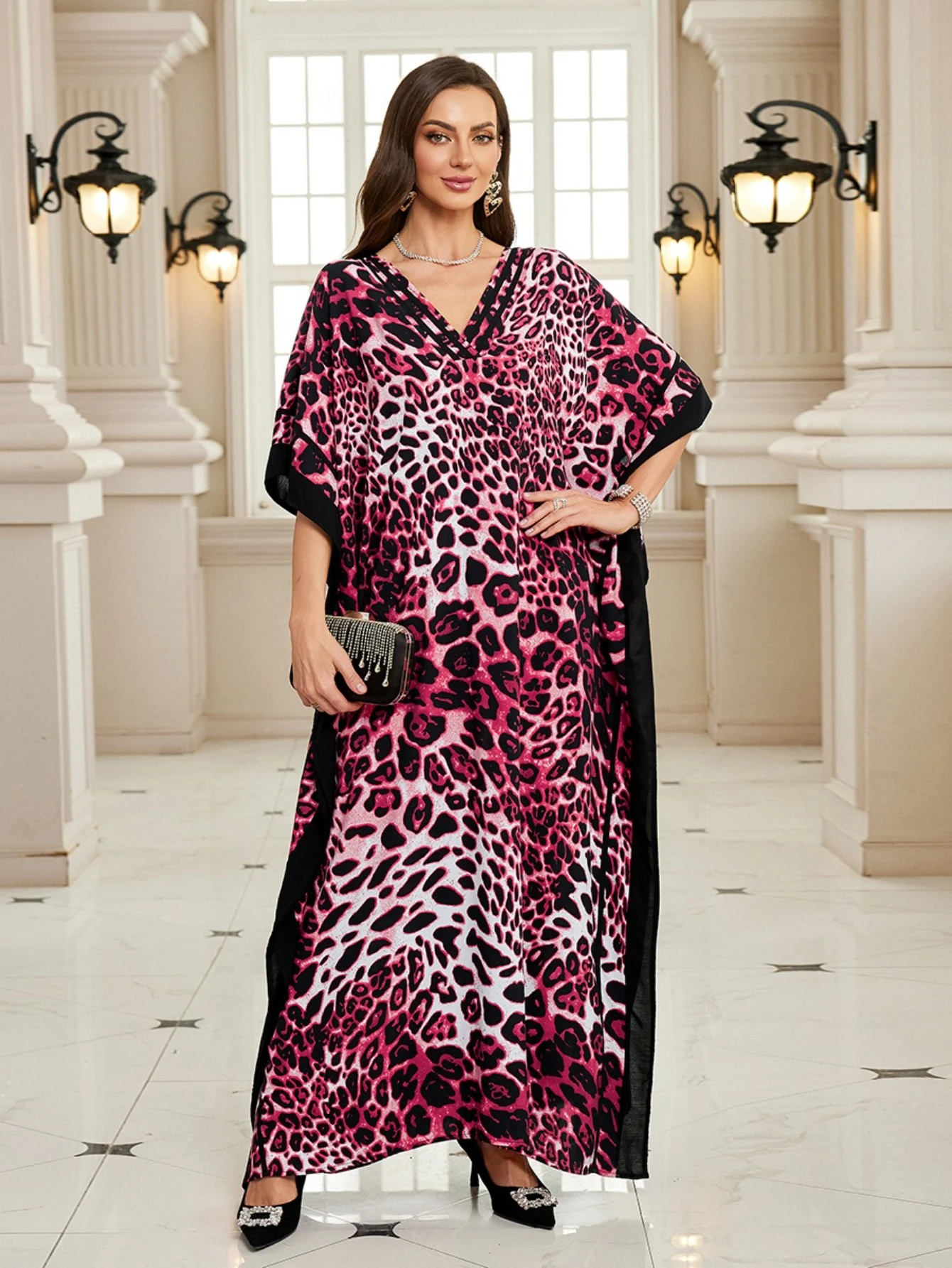 Beach Kaftans for Women Leopard Allover Printed Plus Size Summer Dresses Holiday Cover Ups for Swimwear 42 Colors Factory Supply view 6