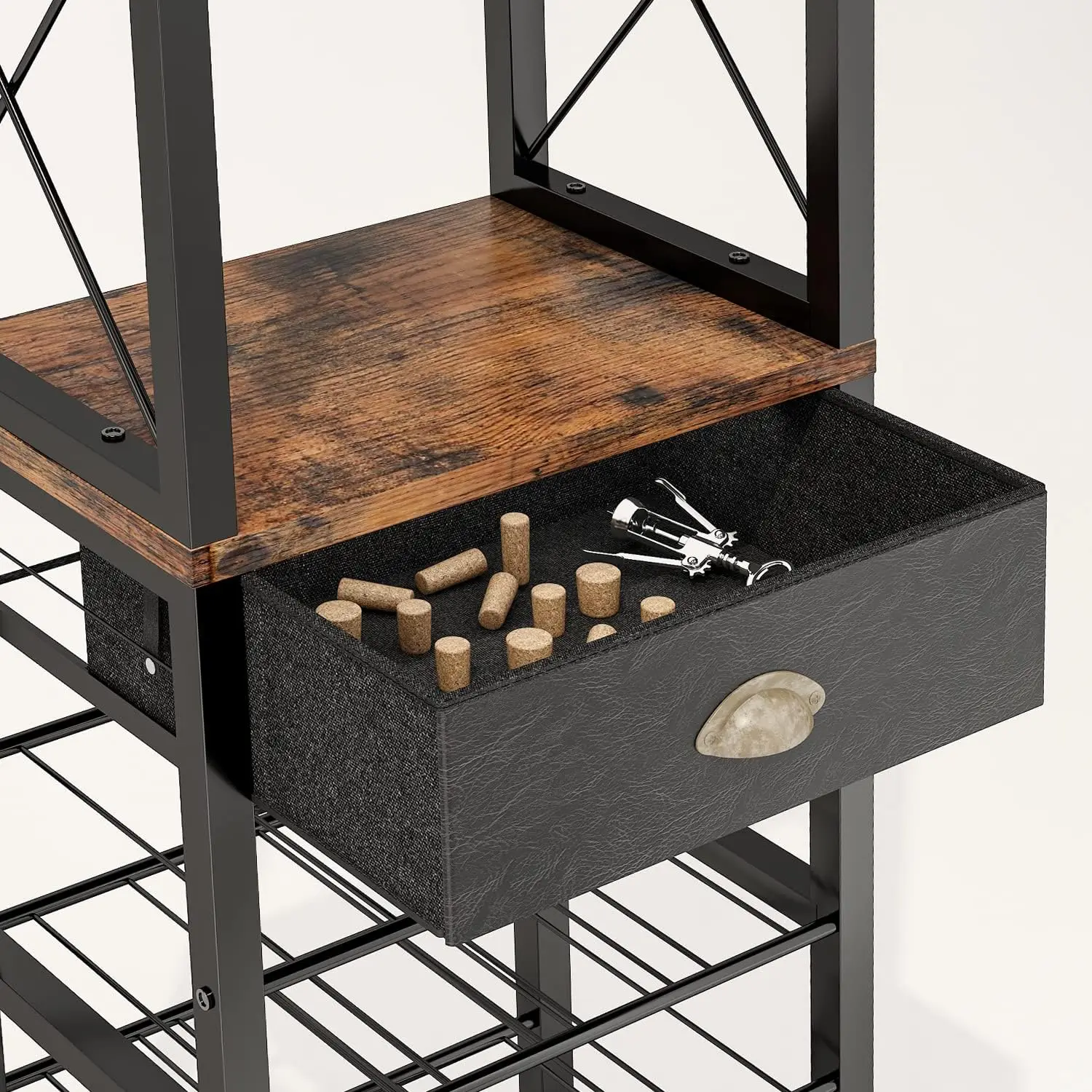 Bar Cabinet for Liquor and Glasses, 4-Tier bar Cabinet with Tabletop, Glass Holder, Storage Drawer and Wine Storage for image 4
