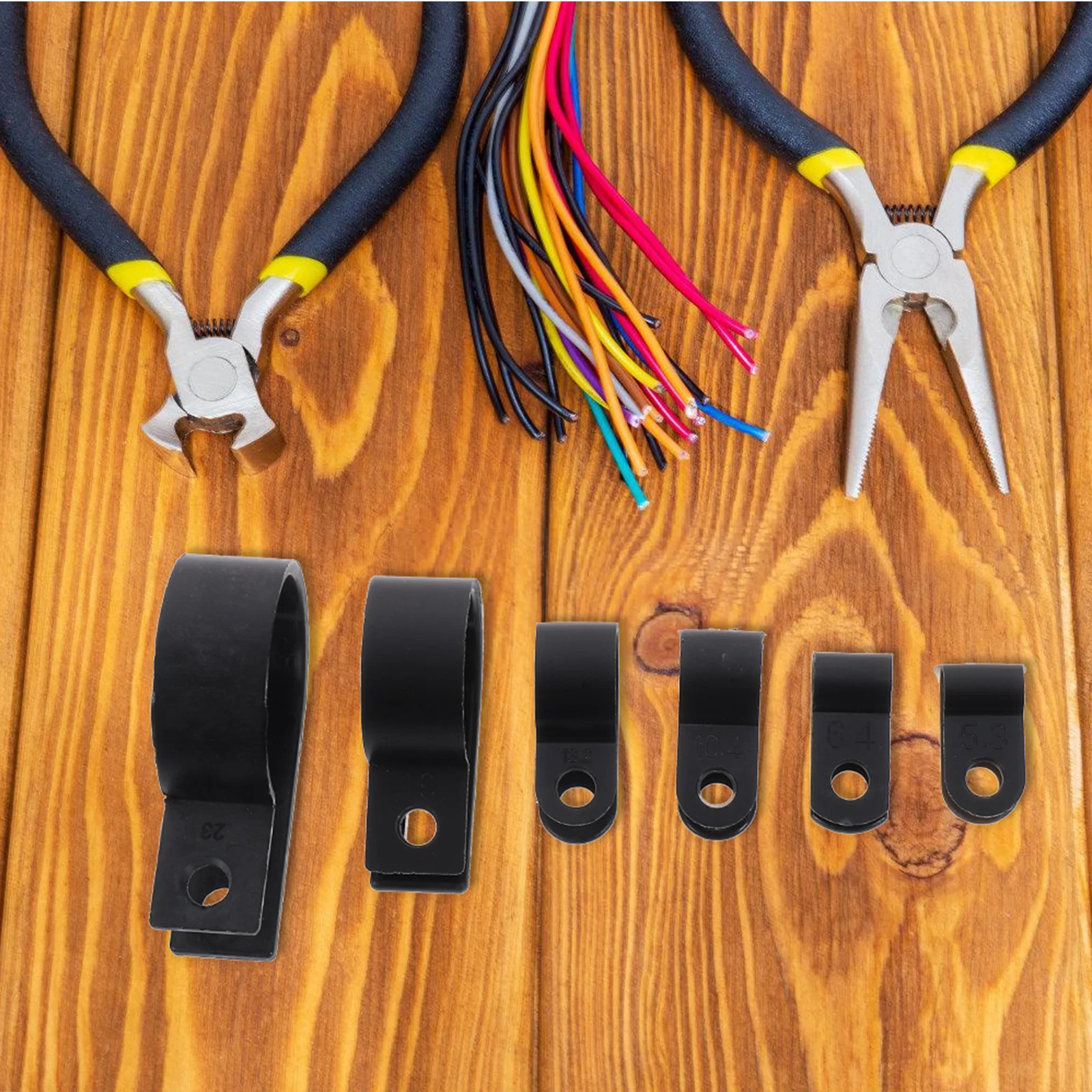 

200pcs Black Clamps Nylon R Type Hose Clamp Kit Wire Cable Holders Cable Clamps 1/2 Tube Supports Hose Clips Storage Box