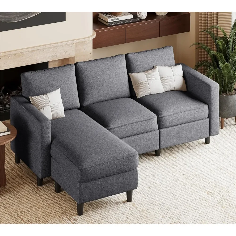 

L Shaped Couch Sofa for Living Room| Small Sectional Sofa Couch with Breathable Fabric| Reversible Chaise| Dark Grey