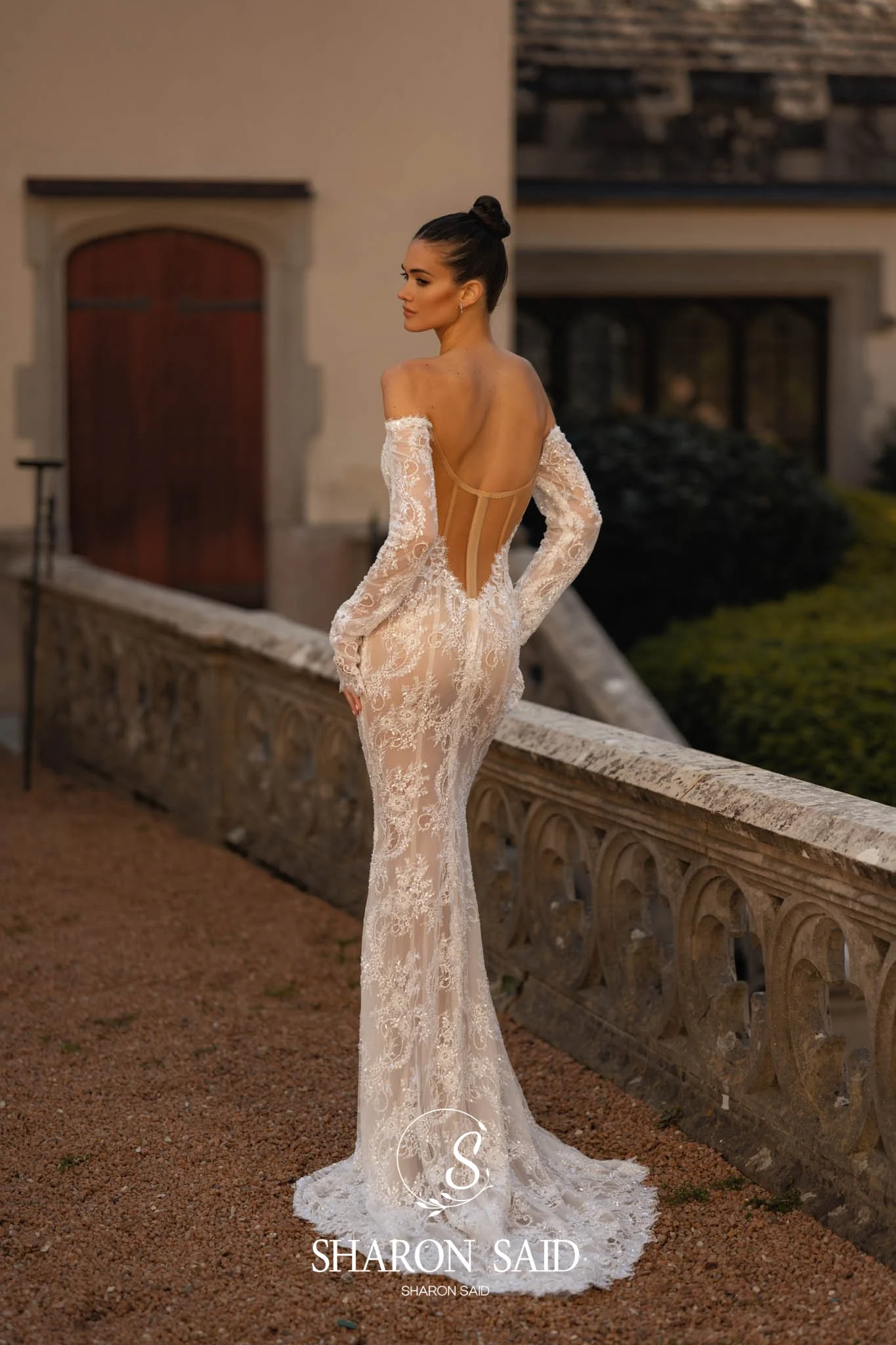 Sharon disse sexy espartilho sereia fora do laço branco vestido de casamento 2025 mangas compridas querida decote vestidos de noiva sw195 personalizado