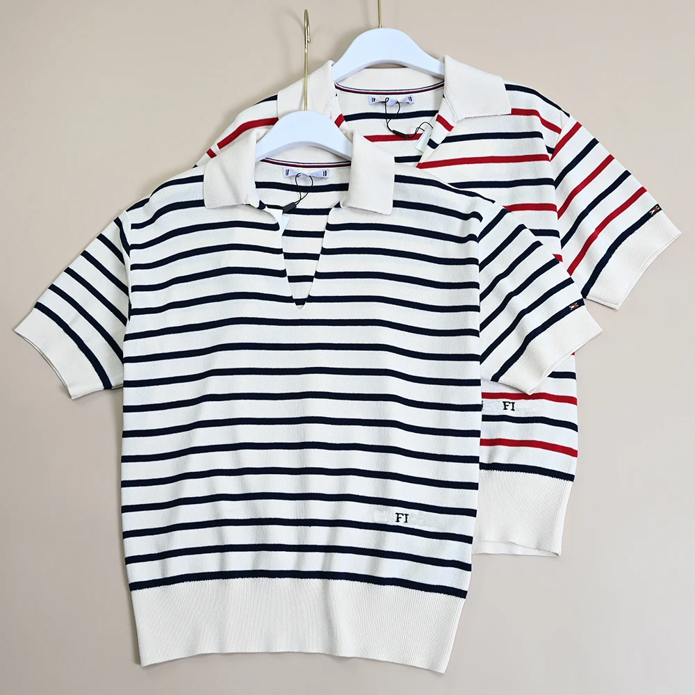 Casual ort Sve Cotone lavorato a maglia irt con lettere ricamate Colletto a V Sle Comodo top estivo da donna traspirante