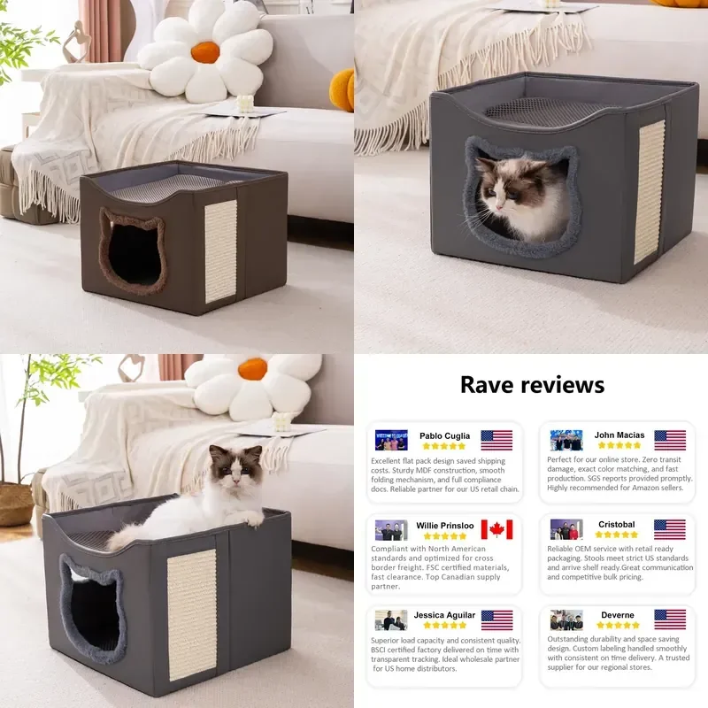 for Modern Square Foldable Cat Bunk Bed Fabric Cave Design for Multiple Cats Durable  Furniture for Living Room Kitchen