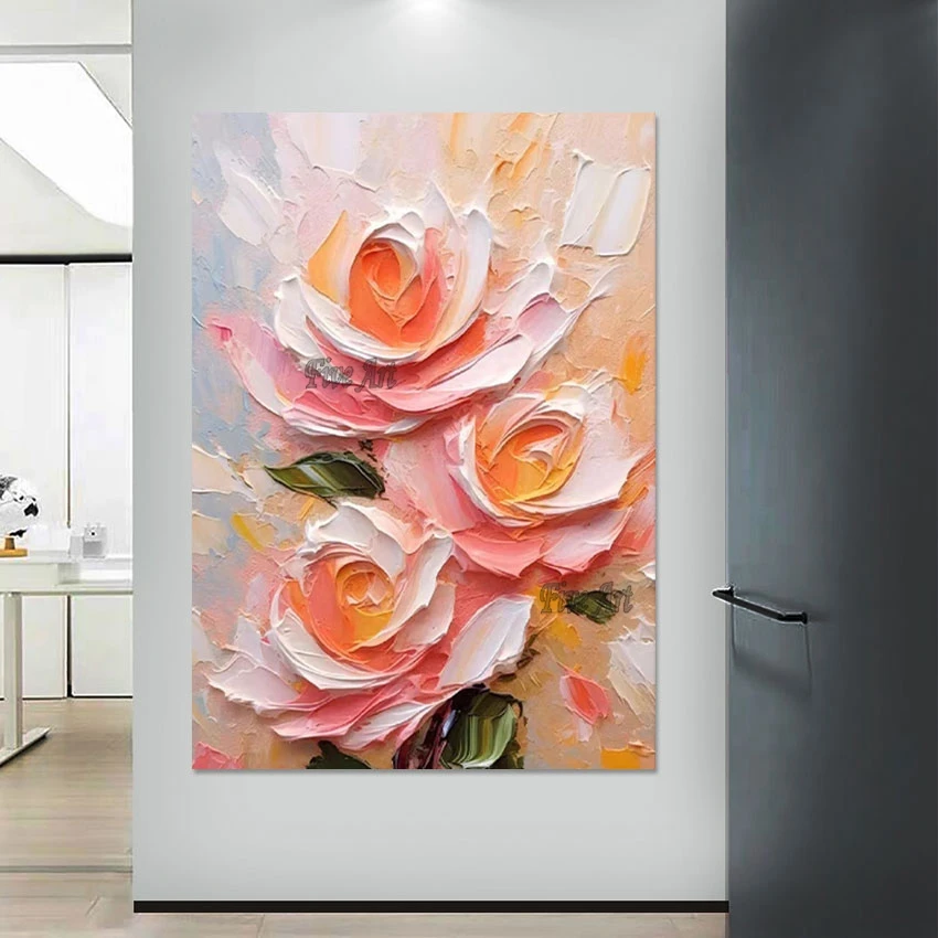 Heavy Texture Flower New Abstract Oil Painting Modern Pallet Knife Art Quality Artwork Hotel Wall Pictures Home Decorations