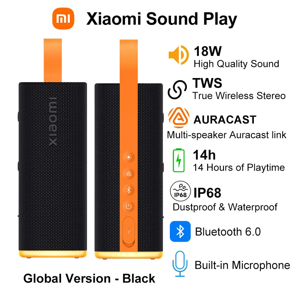 NIEUWE Xiaomi Sound Play, 18W draagbare draadloze speaker, Multi-speaker Auracast Link, TWS True Wireless Stereo, 14 uur speeltijd