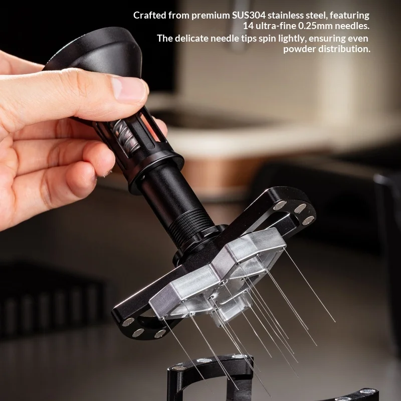 KAFES Coffee Needle Distributor 58mm Adjustable Depth Press Rotate WDT Tool For Espresso Portafilter Home Barista Use