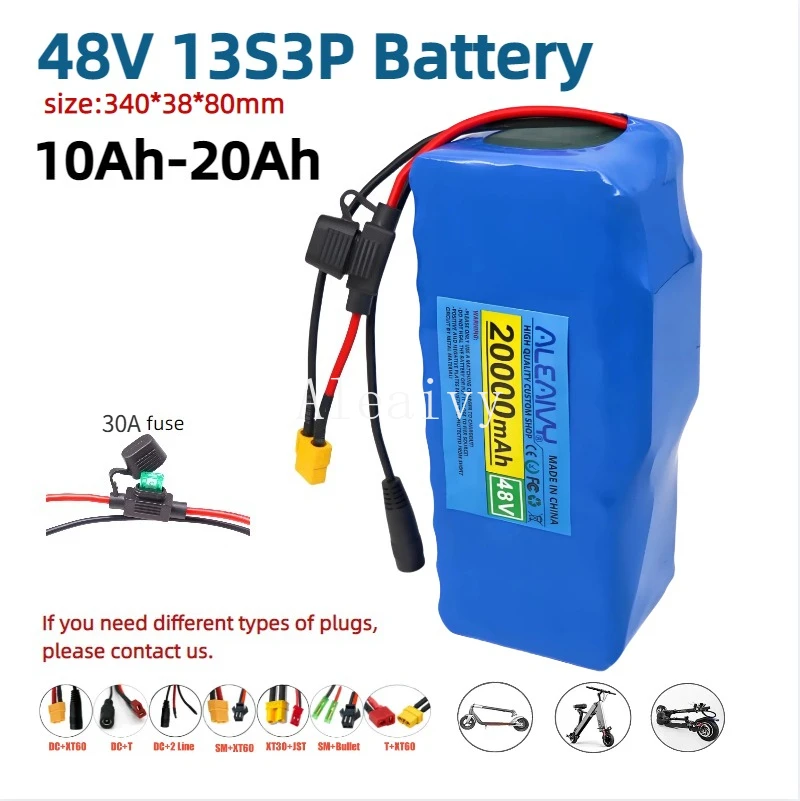 

13S3P 20000mAh 48V Lithium-ion Battery Pack With BMS, 30A Fuse For 250W 350W 500W 750W 54.6V Electric Commuting Tools