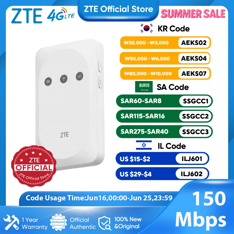 

ZTE MF935 Mobile WiFi Hotspot Cat4 150Mbps Modem Mini Outdoor Hotspot 4G LTE Router with Sim Card Slot 2000mAh Battery