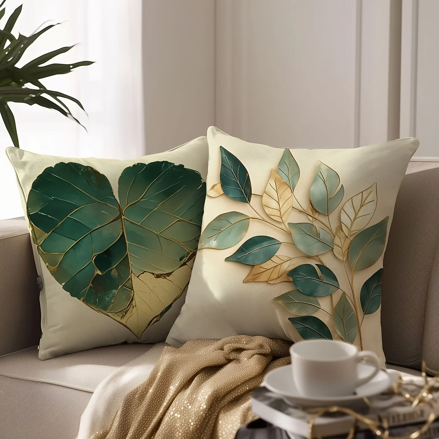 Leaf printed pillowcase modern home room decoration living room sofa cushion cover without pillow core polyester material