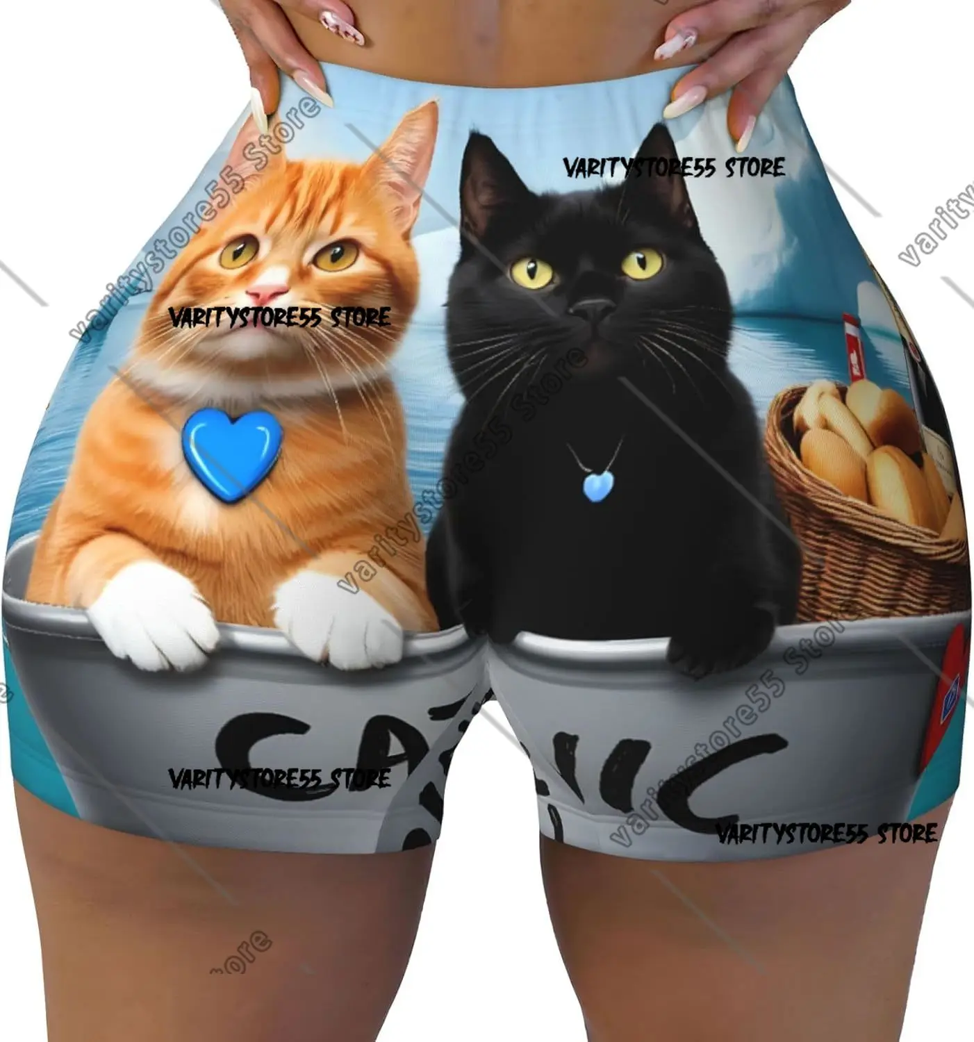 شورتين للتمرين على شكل قطط شجاعين للنساء، شورت لراكبي الدراجات اليوغا، سروال ضيق لرفع الأرداف