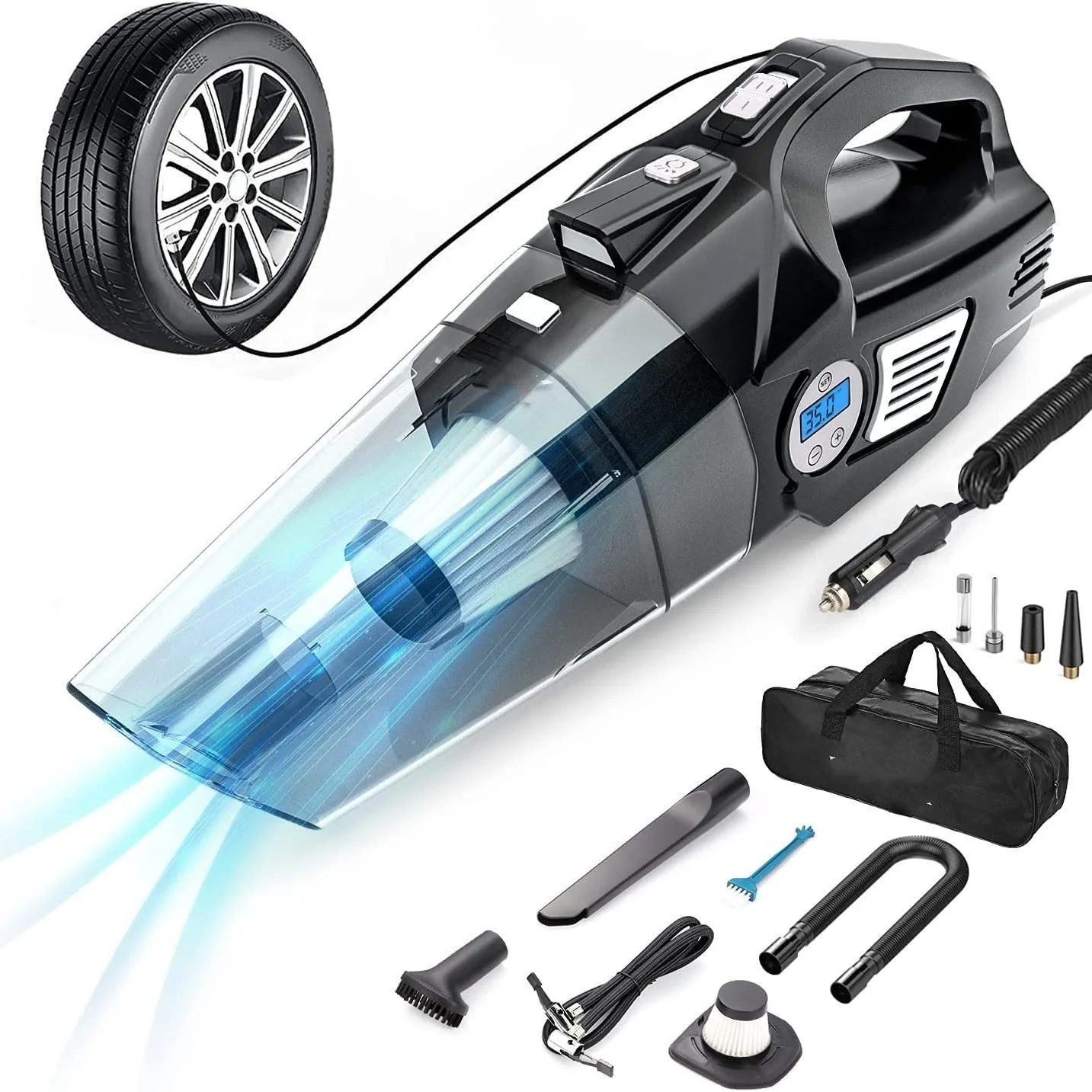 

Car Vacuum Cleaner Air Pump Four-in-one Car Air Pump Digital Display 120W High-power Multi-functional Home and Car Dual-purpose