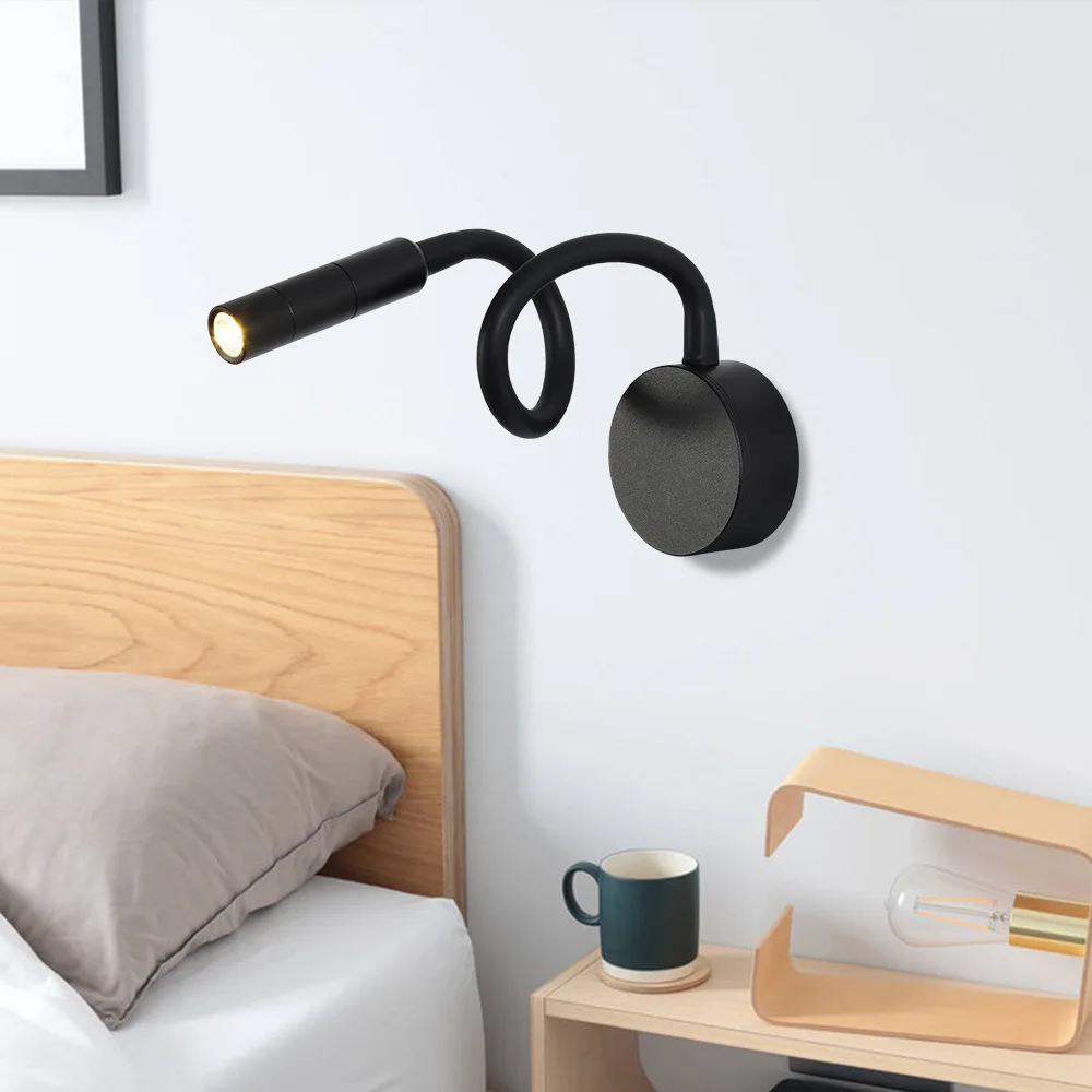 

Led Hose Spotlight Wall Lamps Hotel Bedside Reading Wall Lamp Study Room Exhibition Hall Balck 3W Interior Decor Lighting Hot