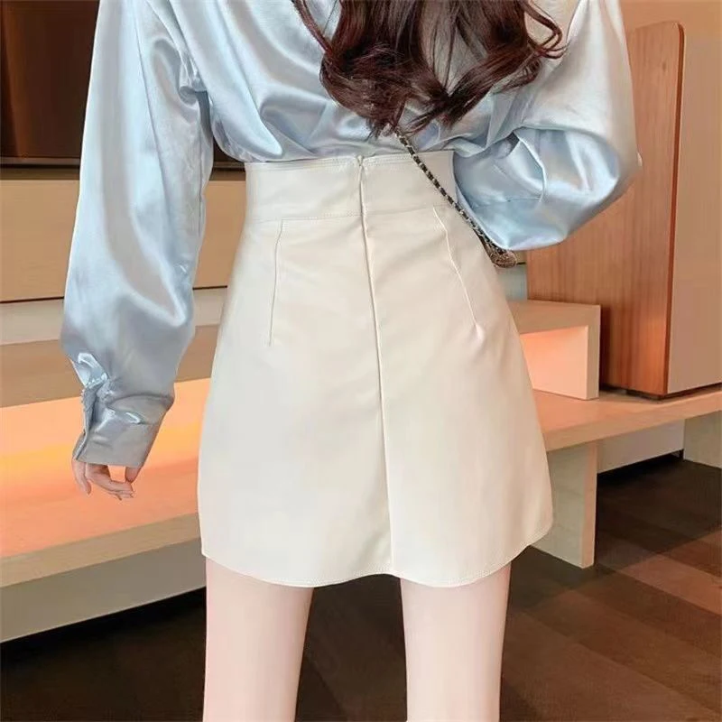 Coreano elegante cintura alta saia de couro feminino preto sexy bodycon mini saia uma linha harajuku y2k magro casual moda saia