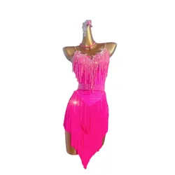 Abito da donna con cinturino in vita personalizzato di fascia alta da donna con palcoscenico internazionale di danza latina Samba Diamond Performance Dress