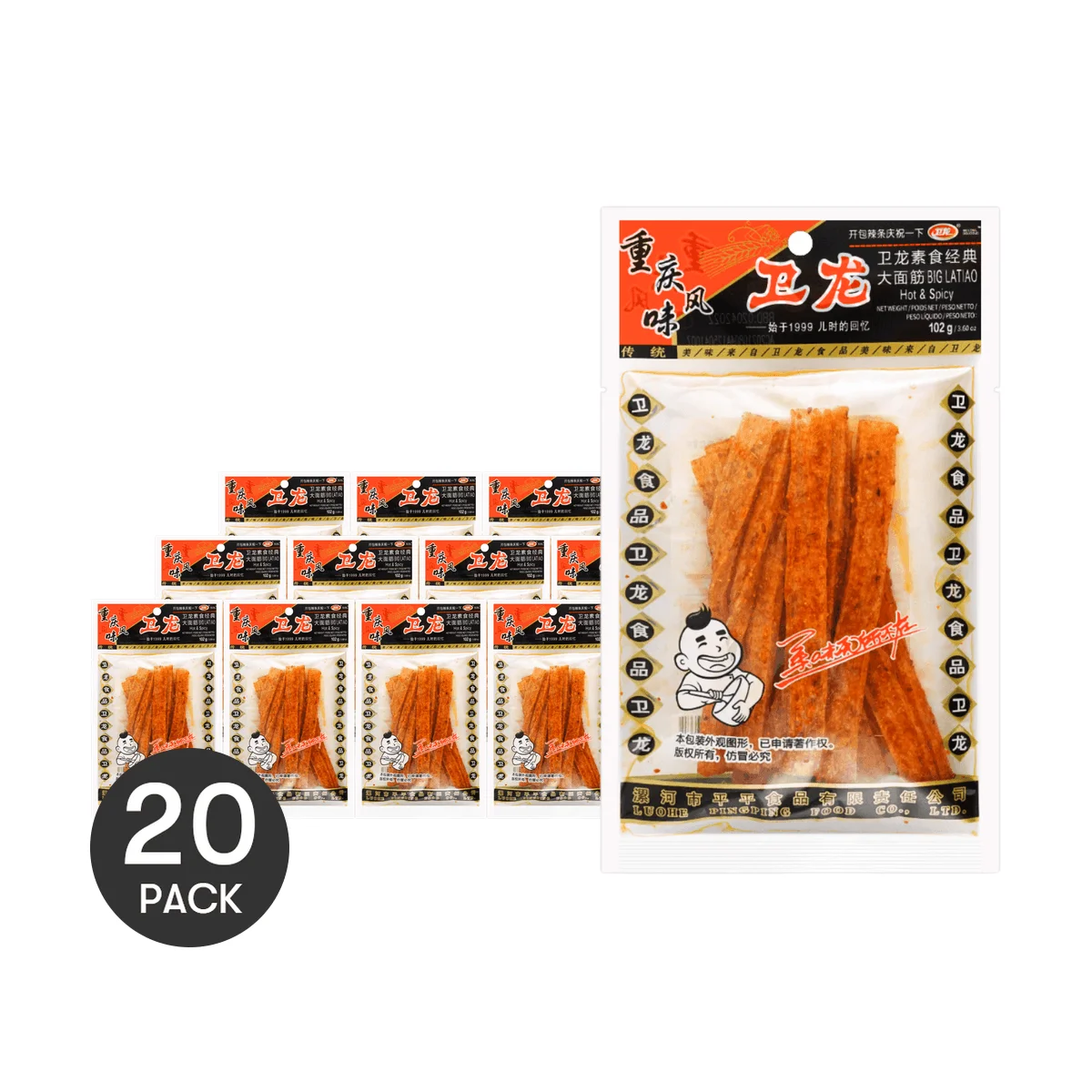 [20 Packungen] großer Latiao-würziger Weizenmehlstreifen-Chili-Snack, 3,6 Unzen * 20 Packungen