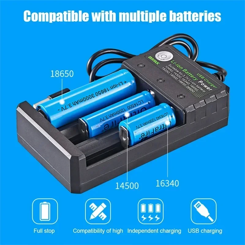 

3 Slots 18650 Lithium Battery Charger Smart USB Independent Charging 4.2V Li-ion Amplifier Charger for 18500 14500 16650 26650