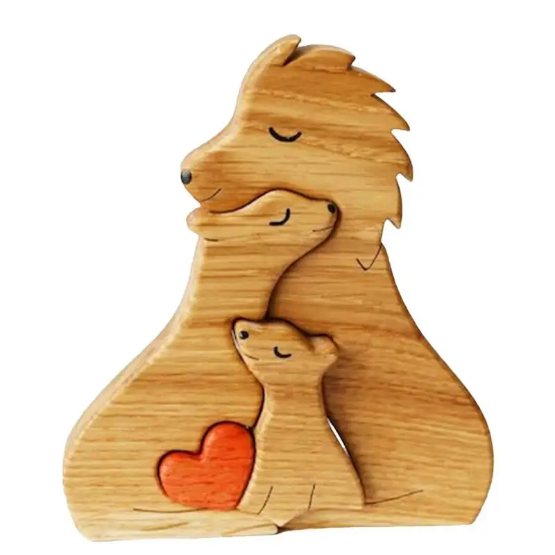 Wooden lion Family Statue Family Art Puzzle Desktop Ornament Wood Family Heart Puzzle Home Decoration Commemorative Gift