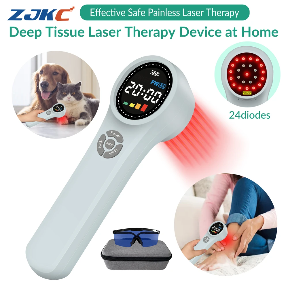 ZJKC Handheld Cold Laser Therapy Device Pain Relief Vet Red Laser for Muscle Aches Wound Injuries 660nmx16+810nmx4+980nmx4