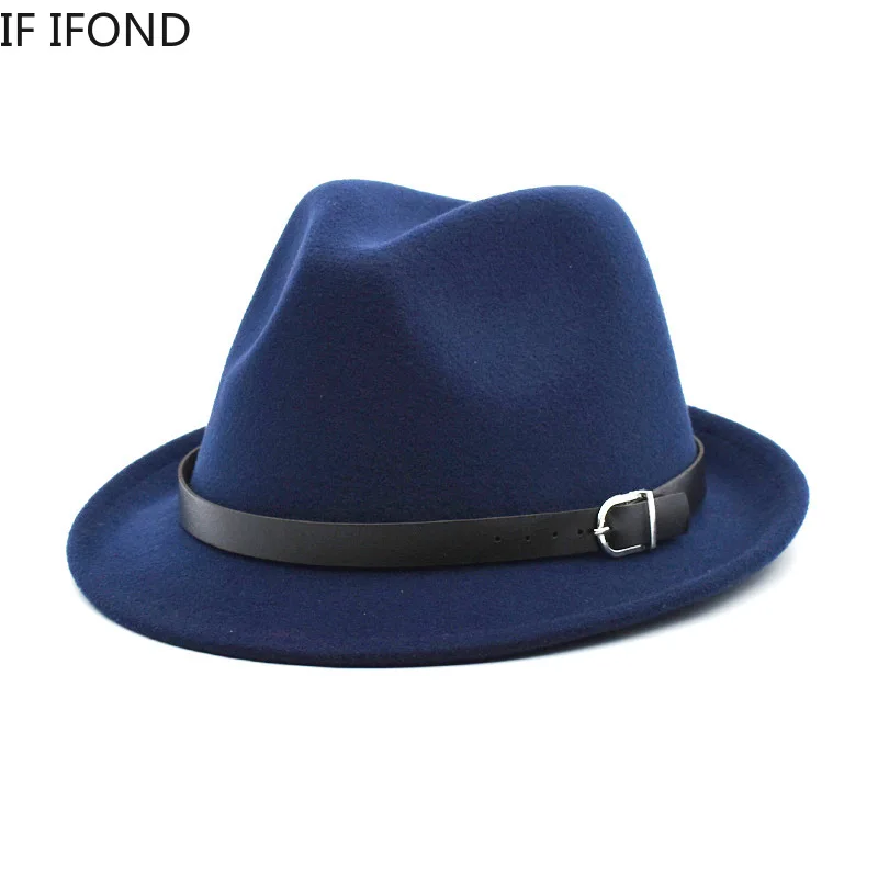 European Classical felt Fedoras Hat for Men Women Cowboy Trilby Cap Homburg Church Jazz Hat with Belt