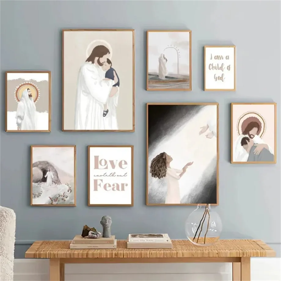 Holy Christ Jesus Guided Light Girl Boy Wall Art Canvas Painting Nordic Posters and Prints Wall Pictures for Living Room Decor