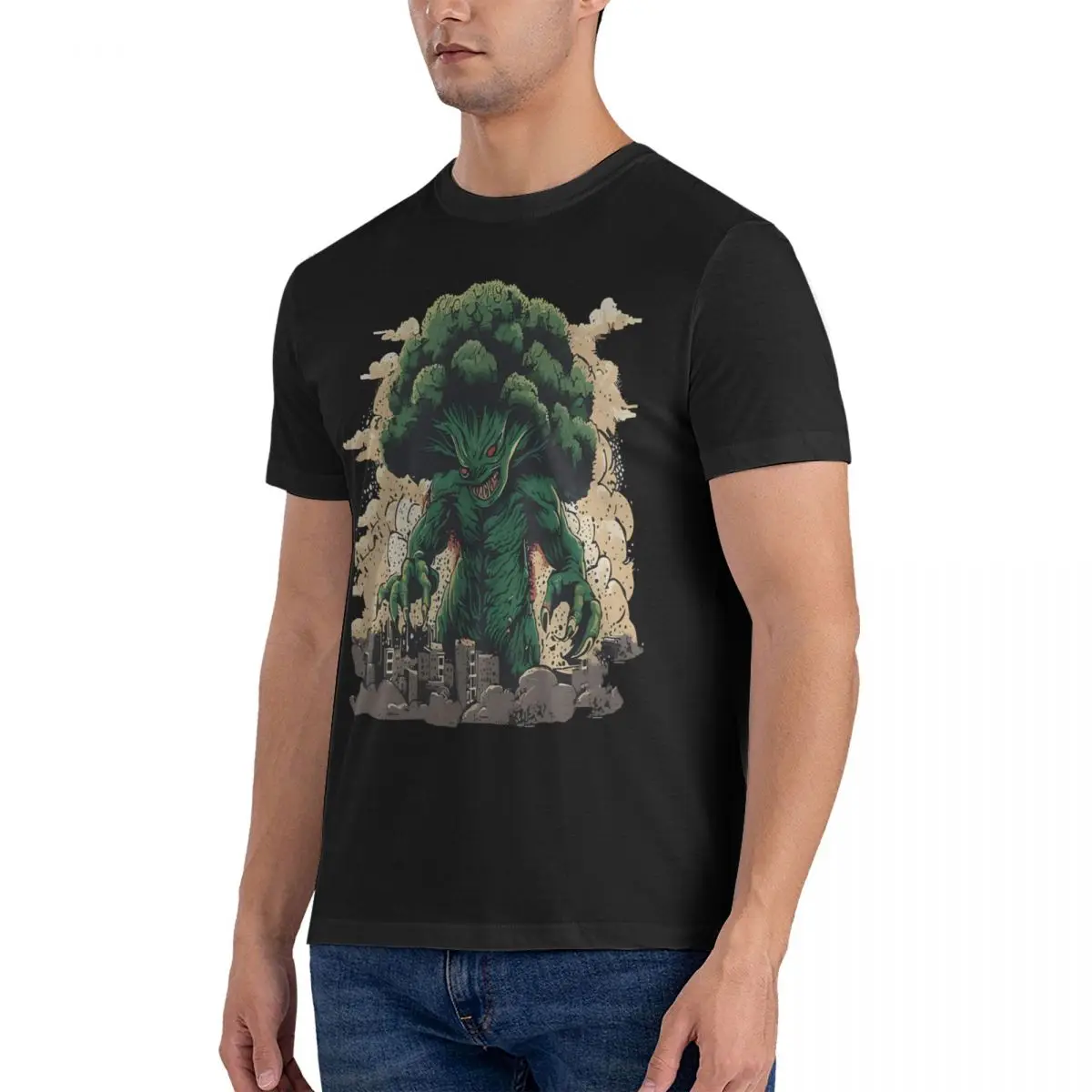 Giant Monster T-Shirt Men Broccozilla Vintage Pure Cotton Tees Round Collar Short Sleeve T Shirts Summer Clothes