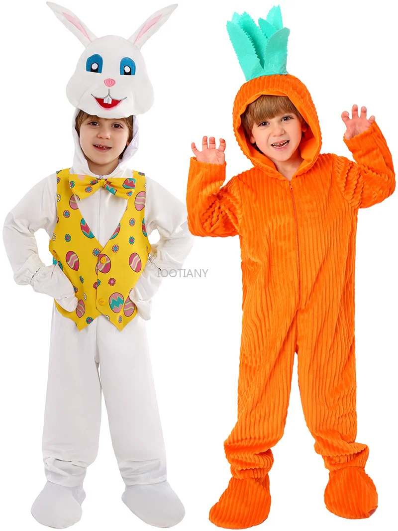 

White Rabbit Carrot Cosplay Role Play Costume Kids Boys Girls Cartoon Rabbit Carrot Jumpsuit Easter Party Performance Costumes