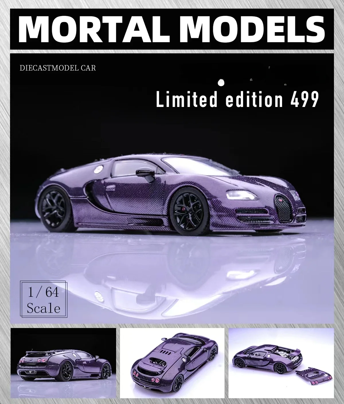 Mortal 1:64 Veyron Super Sport  Carbon  /Electroplated Model Car