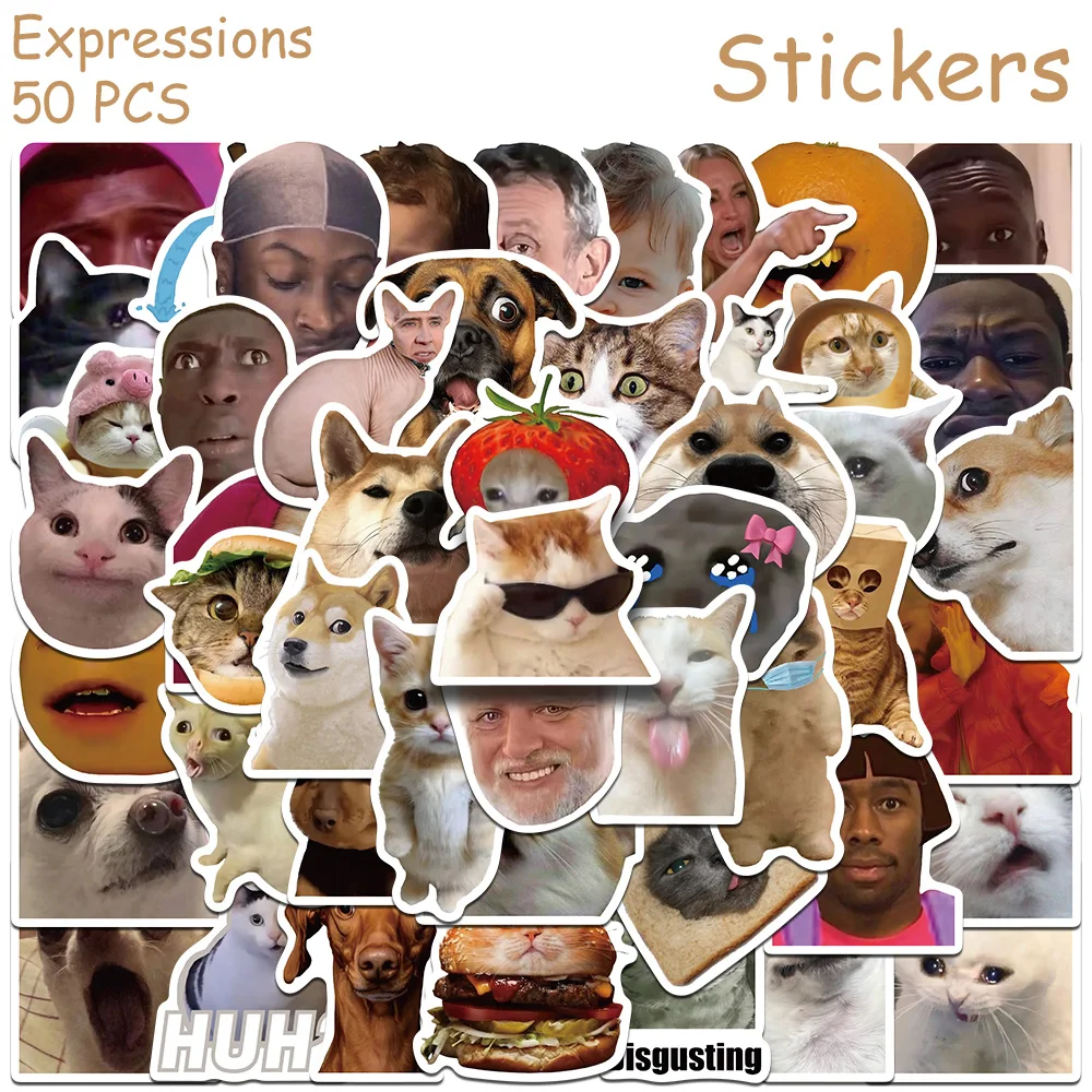 50pcs Cartoon Cute Expressions Stickers Decals For Phone Scrapbook Luggage Helmet Guitar DIY Graffiti Stickers Creative Gifts