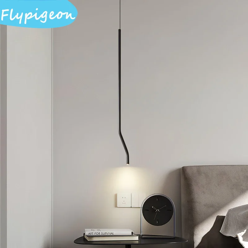 الشمال الانحناء خط قلادة ضوء الذهب الأسود شريط طويل مصباح معلق لغرفة المعيشة غرفة نوم السرير ديكور مصابيح متدلية