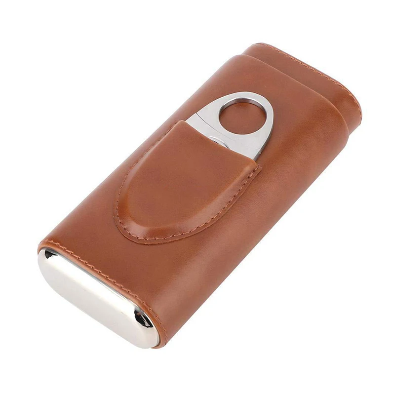 

Leather Cigar Case 3 Finger Cigar Pouch with Cedar Wood Lining Stainless steel cigar cutter Accessories