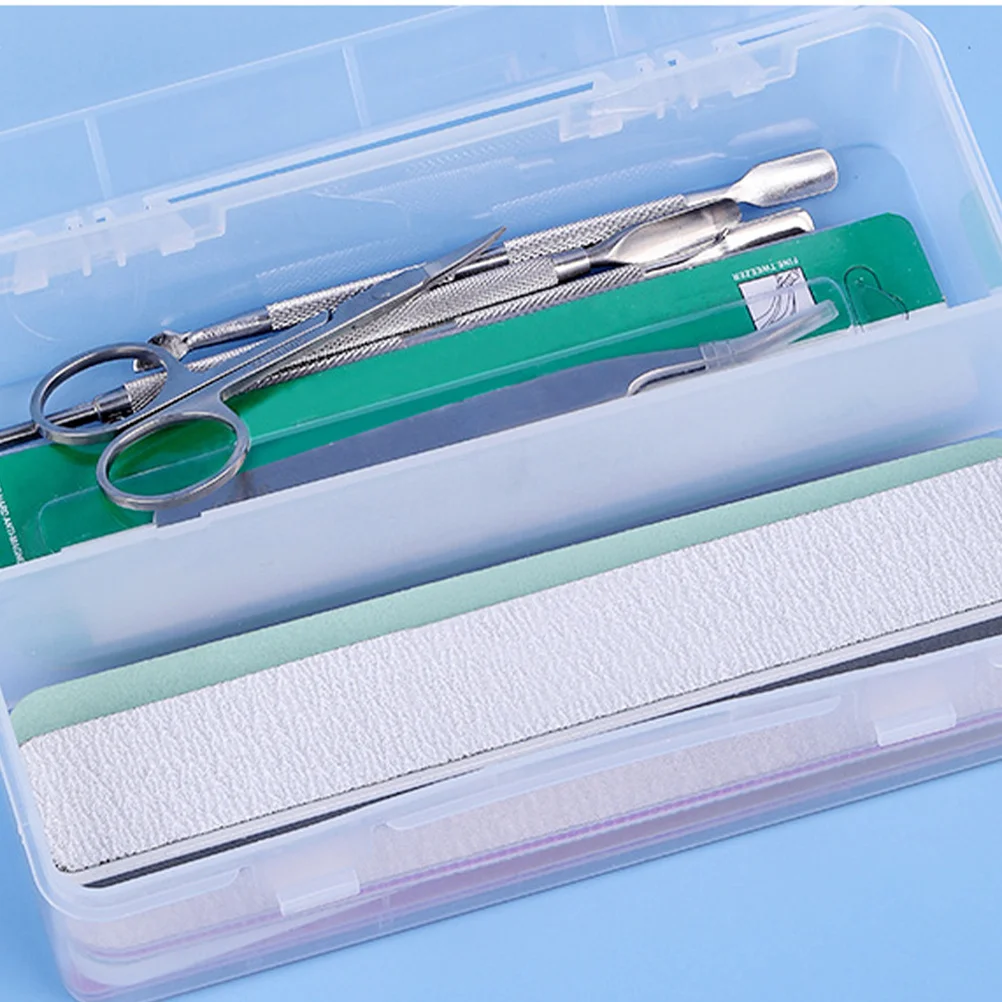 กล่องเก็บอุปกรณ์ทำเล็บ 2 ชิ้น แบบสองช่อง ทำจากพลาสติกทนทาน สำหรับเก็บเครื่องประดับ เครื่องสำอาง และยา