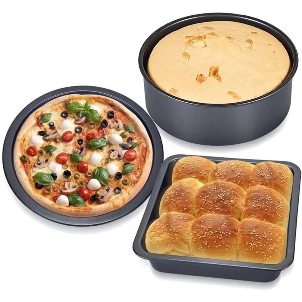 

3-Piece Nonstick Bakeware Set: Oven-Safe, Black Cake, Pizza, Bread Pans