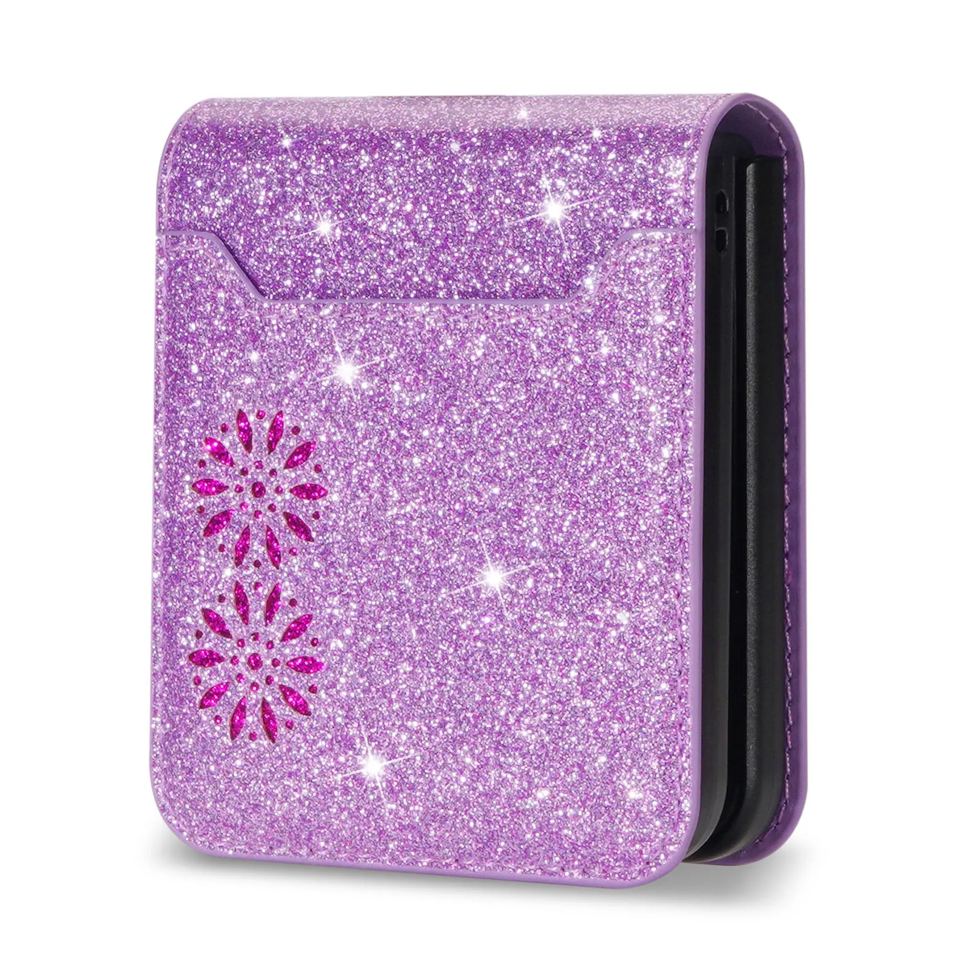 Suitable for Samsung Z Flip7 phone case with up-and-down folding screen FLIP4 glittering starry night laser engraving card slot - view 4