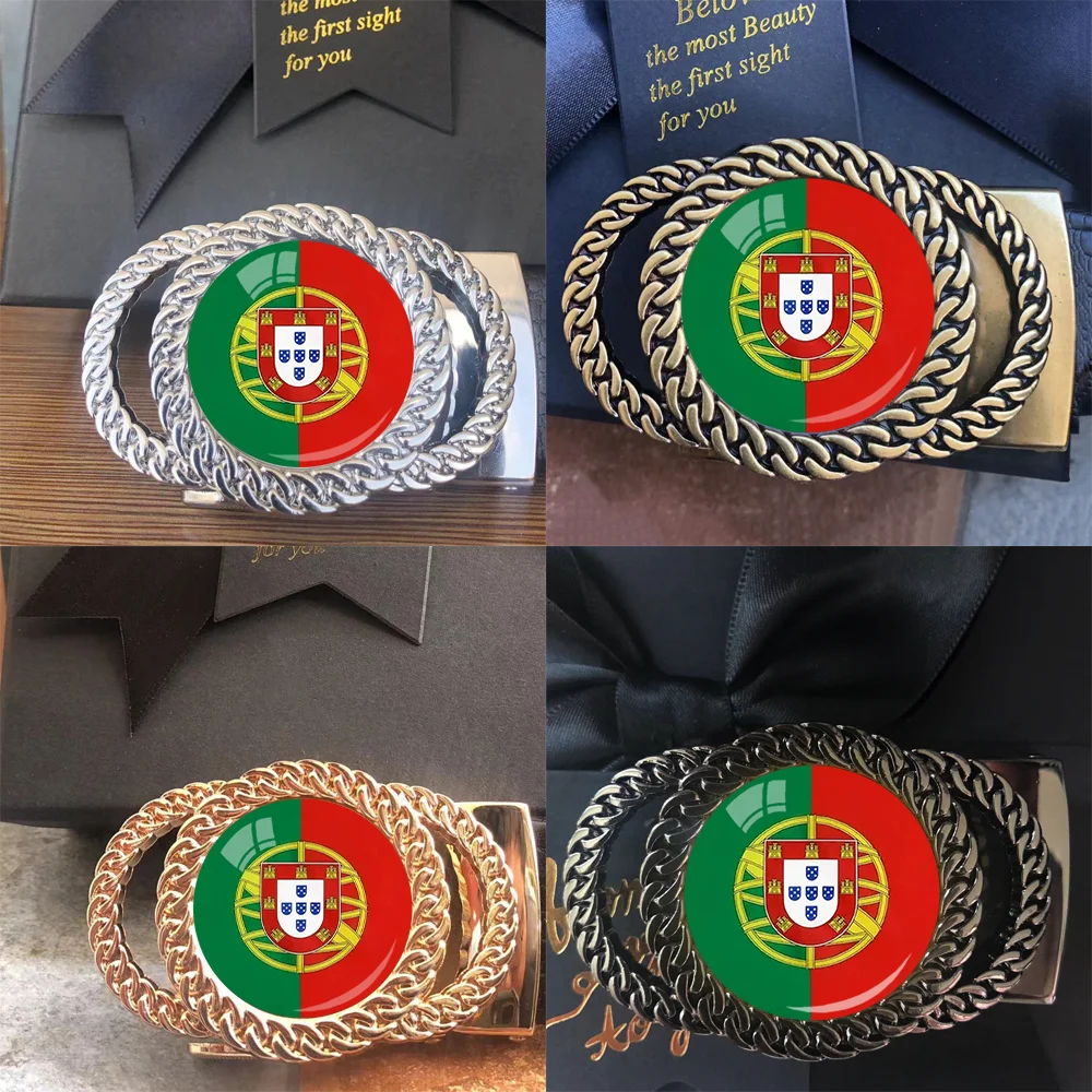 Fivela de cinto com catraca automática, padrão de bandeira de portugal, acessório de cintura personalizado, melhor presente para patriotas