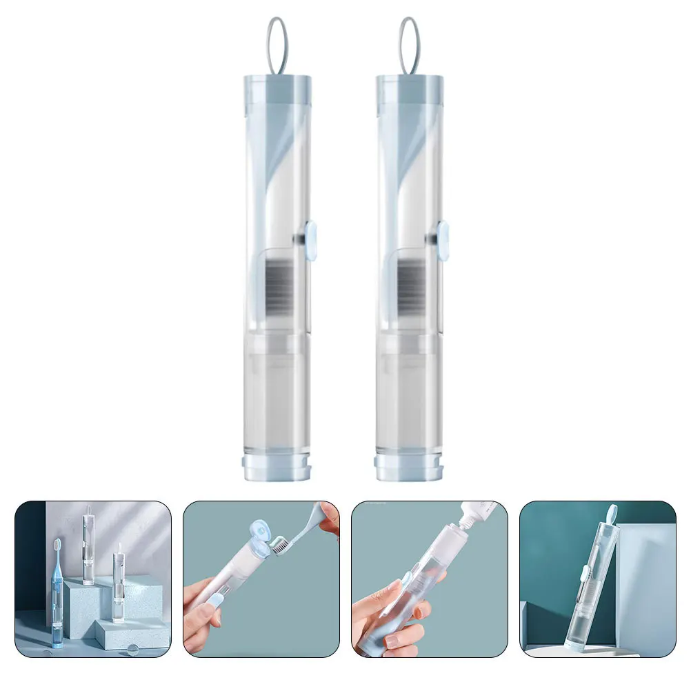 2Pcs Folding Toothbrush Storage Holders Sky-Blue Easy Carry for Travel Business Trips Plastic Toothbrush Cases