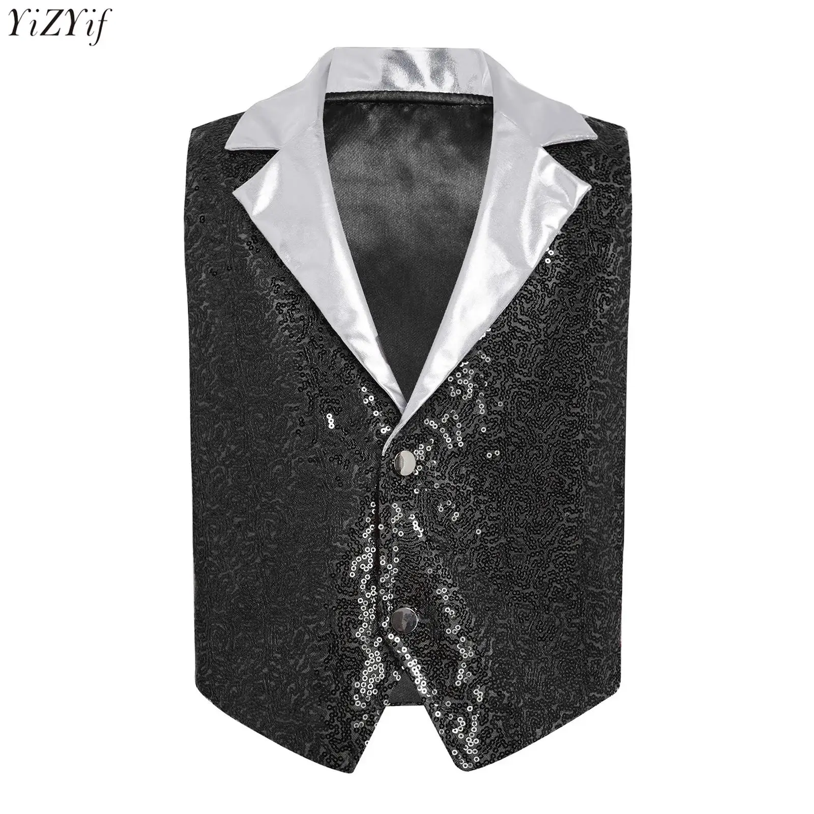 

Детский жилет для джазовых танцев для мальчиков и девочек, костюм для выступлений на сцене, блестящий жилет с пайетками и пуговицами, топы для танго, ча-ча-ча, латиноамериканских танцев и вечеринок