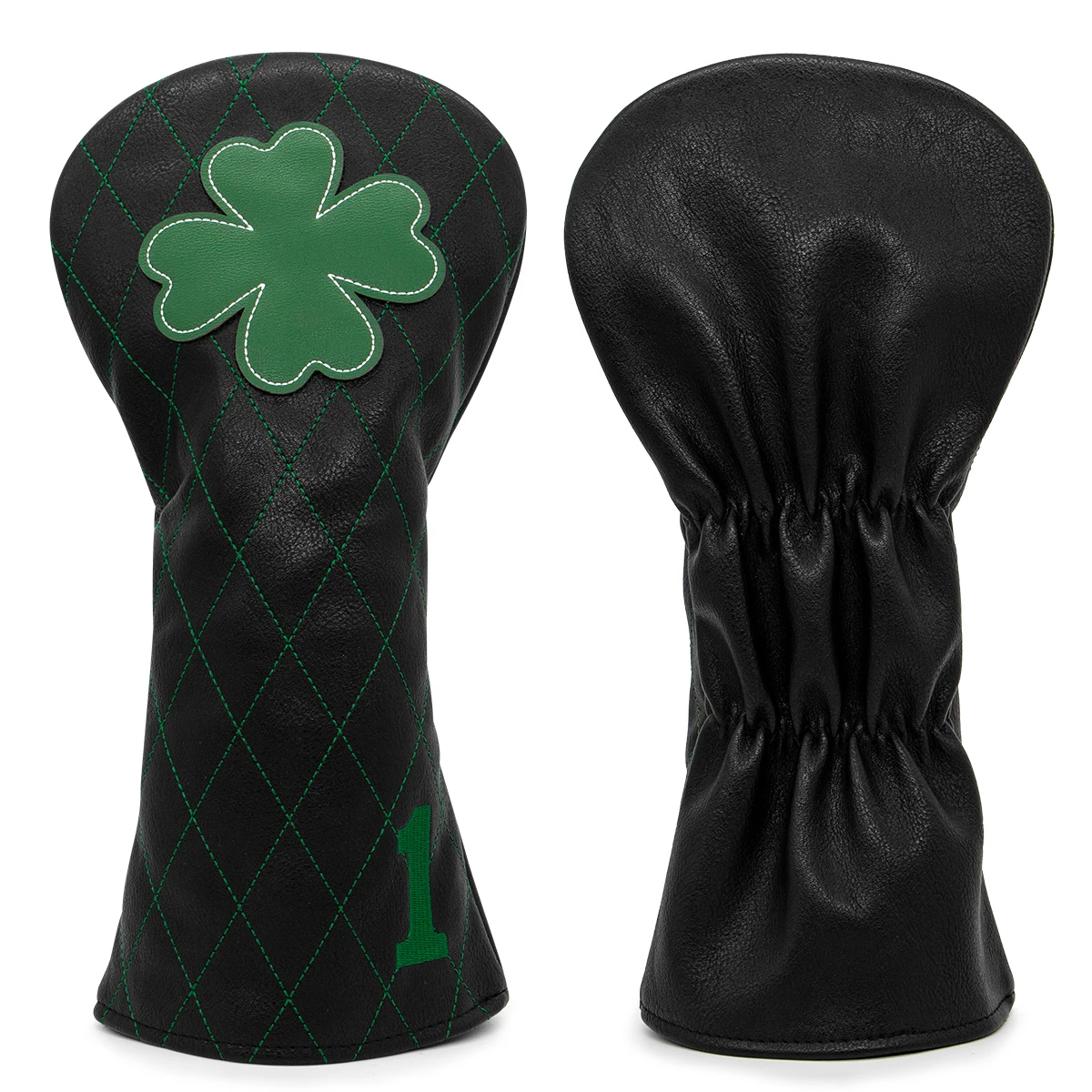 Golf Headcovers for Driver Head Cover, Embroidery Black Leather, Lucky Clover, Premium Leather Driver Fairway, Wood Hybrid