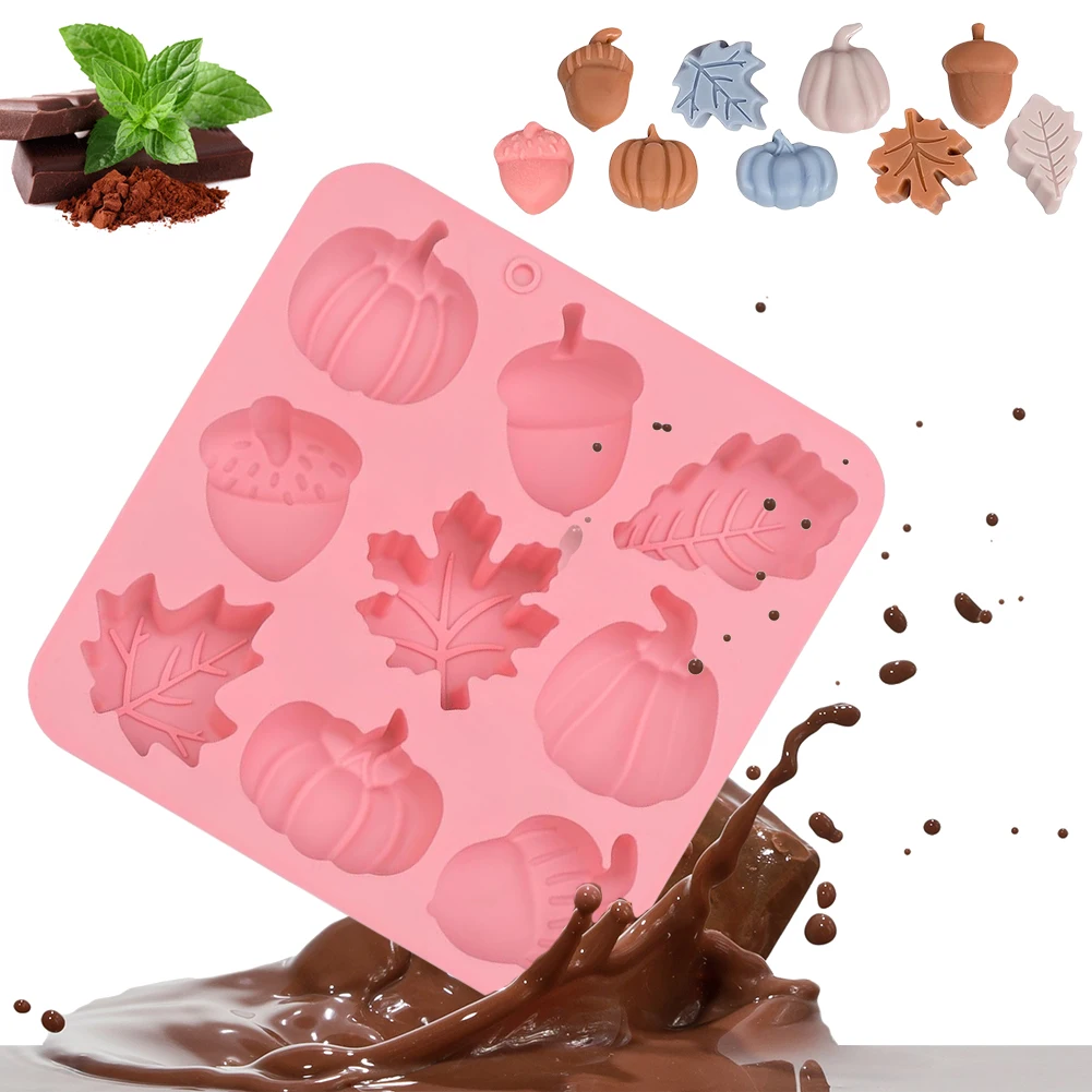 2 Pack Autumn Silicone Molds 9 Cavity Candy Soap Baking Mold DIY Sugar Chocolate Candle Molds for Autumn Cake Decoration Fondant