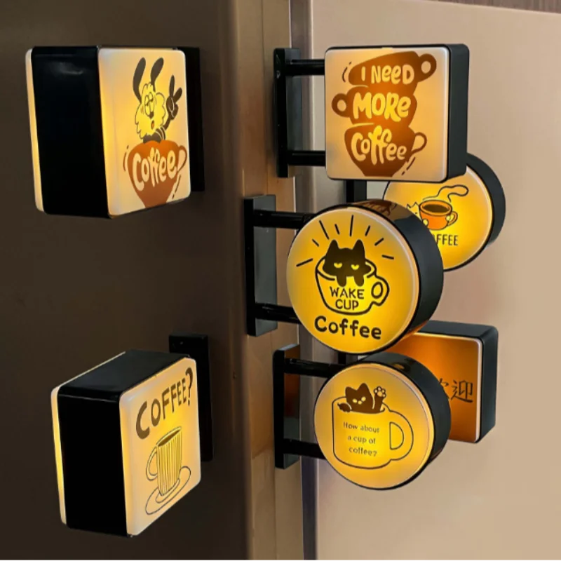 Glowing Mini Cute Fridge Magnets Light Box Coffee Beer Illuminated Home Accessorie Refrigerator Decoration Cafe Illuminated Sign