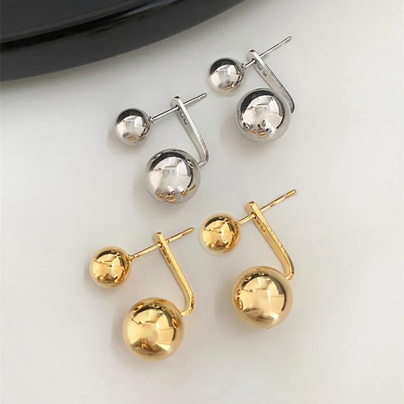 2023 Fashion Metal Ball-Shape Stud Earring for Women Girls Cute Glossy Gold Silver Color Unique Hanging Drop Earrings Jewelry