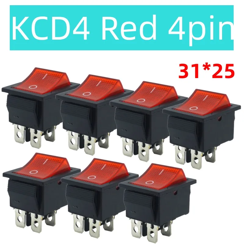 KCD4-201N-B Electric Welding Machine Switch Rocker Switch with Red Light 30A 250VAC Electric Oven Electric Heater switch 4Pins