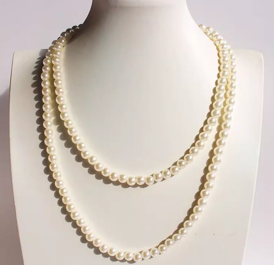 Multiple ways to wear this French-style elegant long pearl necklace; fashionable multi-layered sweater chain; export jewelry.