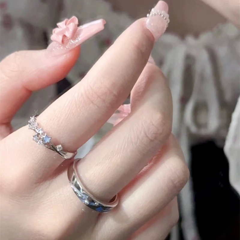 2Pc Luminous Star Adjustable Finger Ring Vintage Luxury Love Couples Rings Glow In Dark Y2K Jewelry Valentine\'s Day Gift